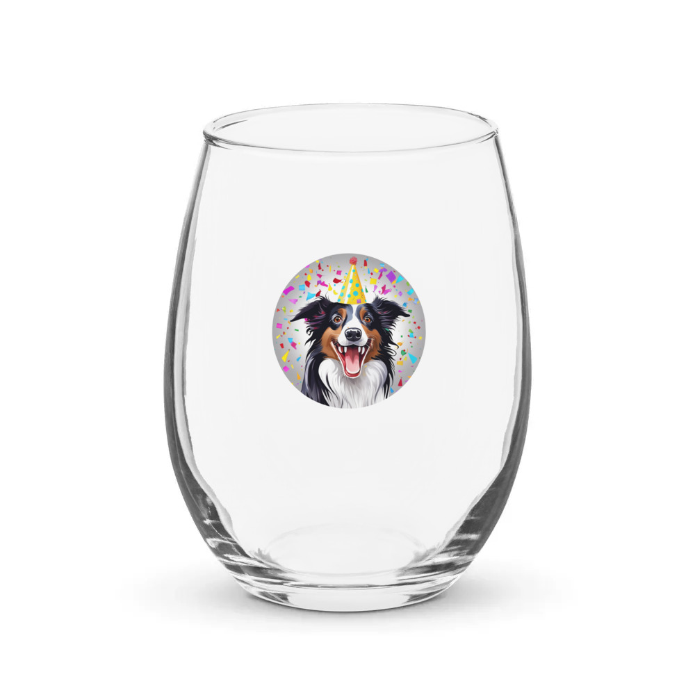 PugMug Custom Border Collie Stemless Wine Glass