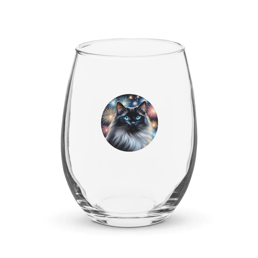 PugMug Custom Black Ragdoll Cat Stemless Wine Glass