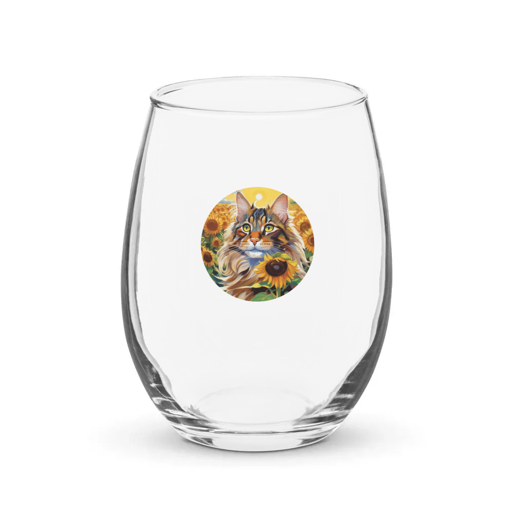 PugMug Custom Tabby Maine Coon Cat Stemless Wine Glass