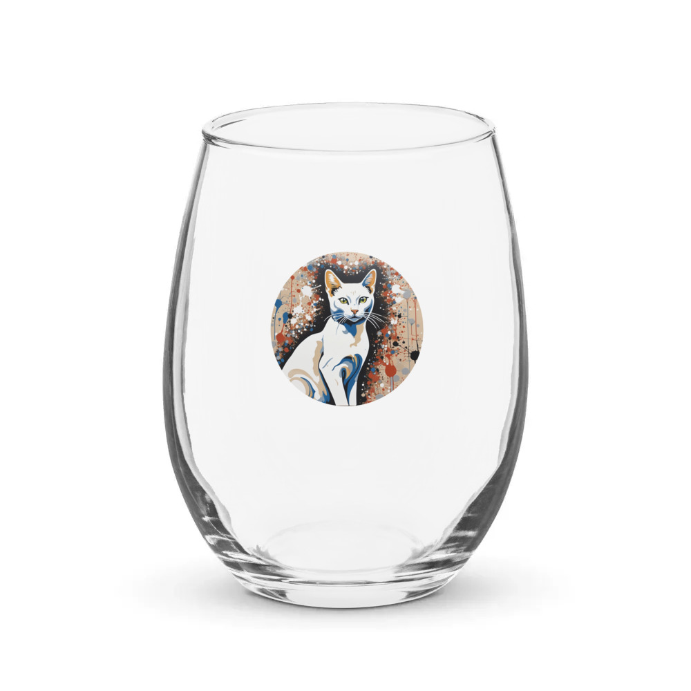 PugMug Custom White Abyssinian Cat Stemless Wine Glass