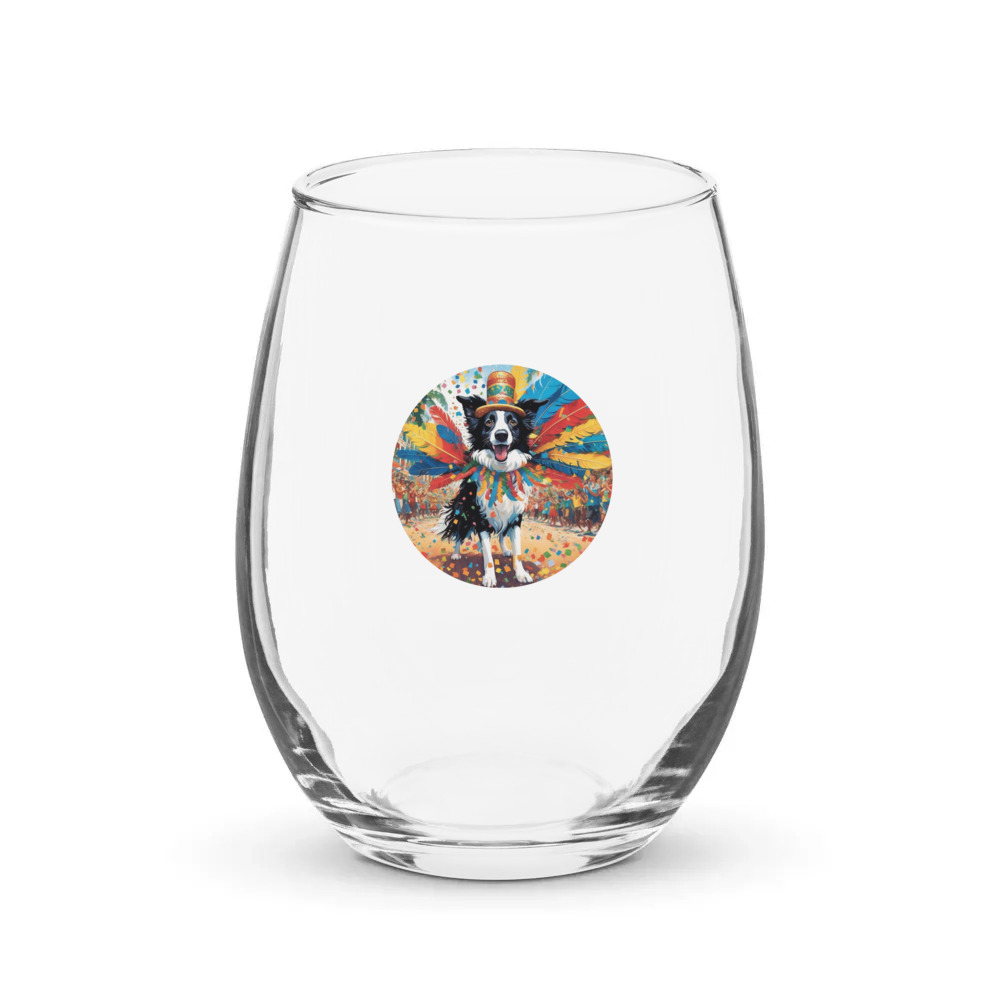 PugMug Custom Border Collie Stemless Wine Glass