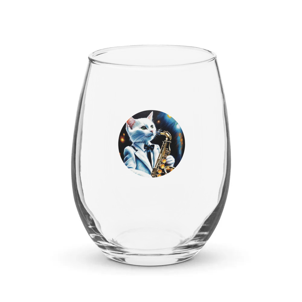 PugMug Custom White Companion Cat Stemless Wine Glass