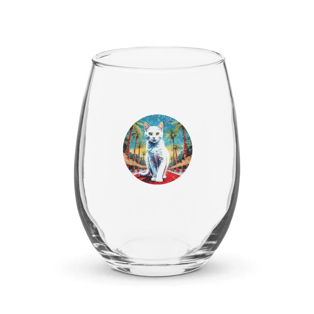 PugMug Custom White Companion Cat Stemless Wine Glass