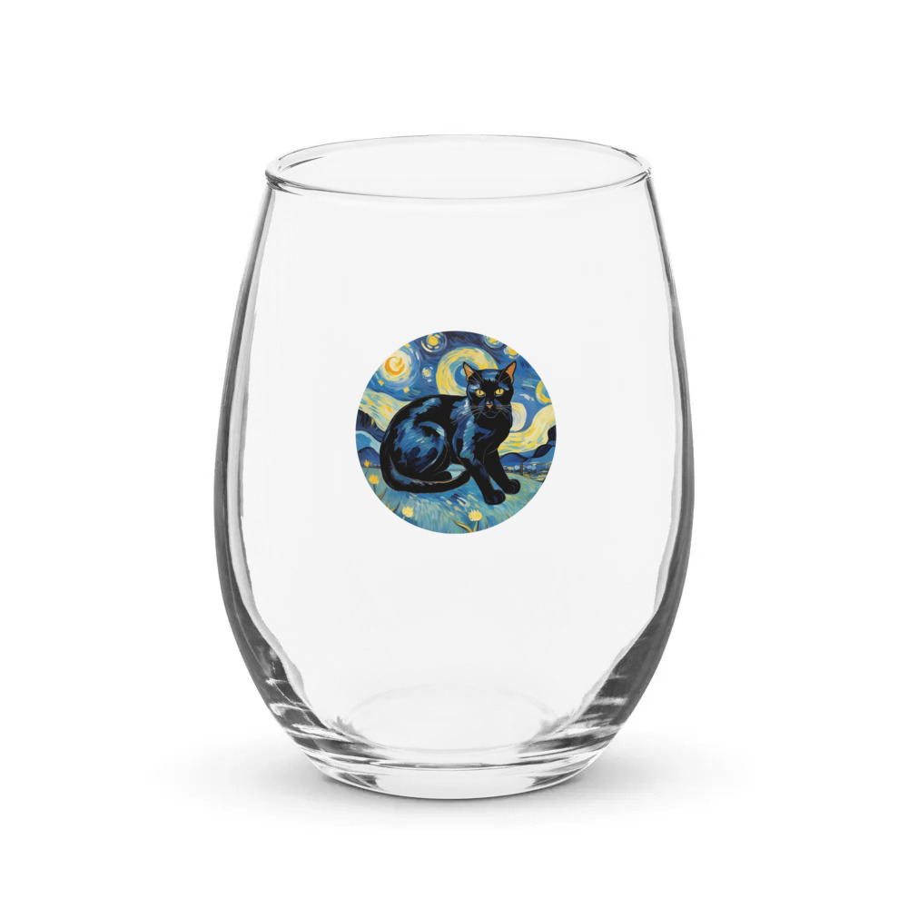 PugMug Custom Black Exotic Cat Stemless Wine Glass