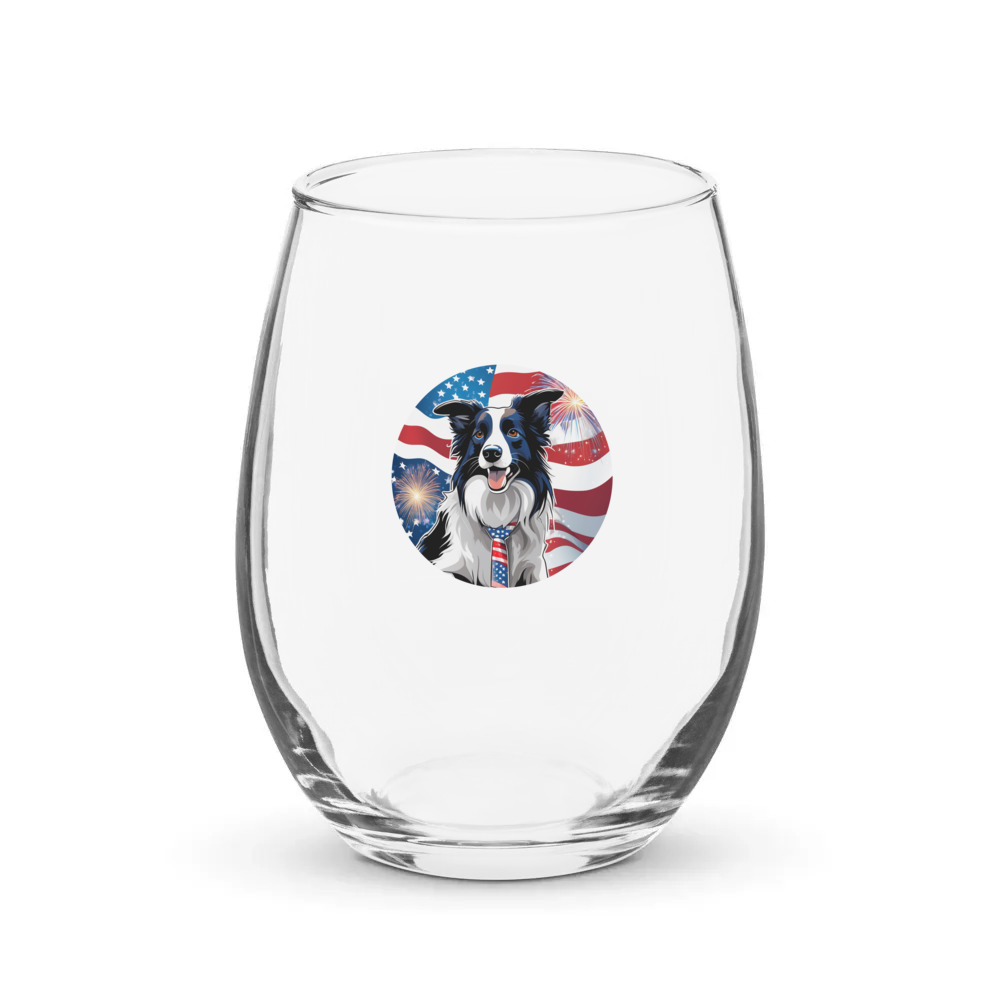 PugMug Custom Border Collie Stemless Wine Glass