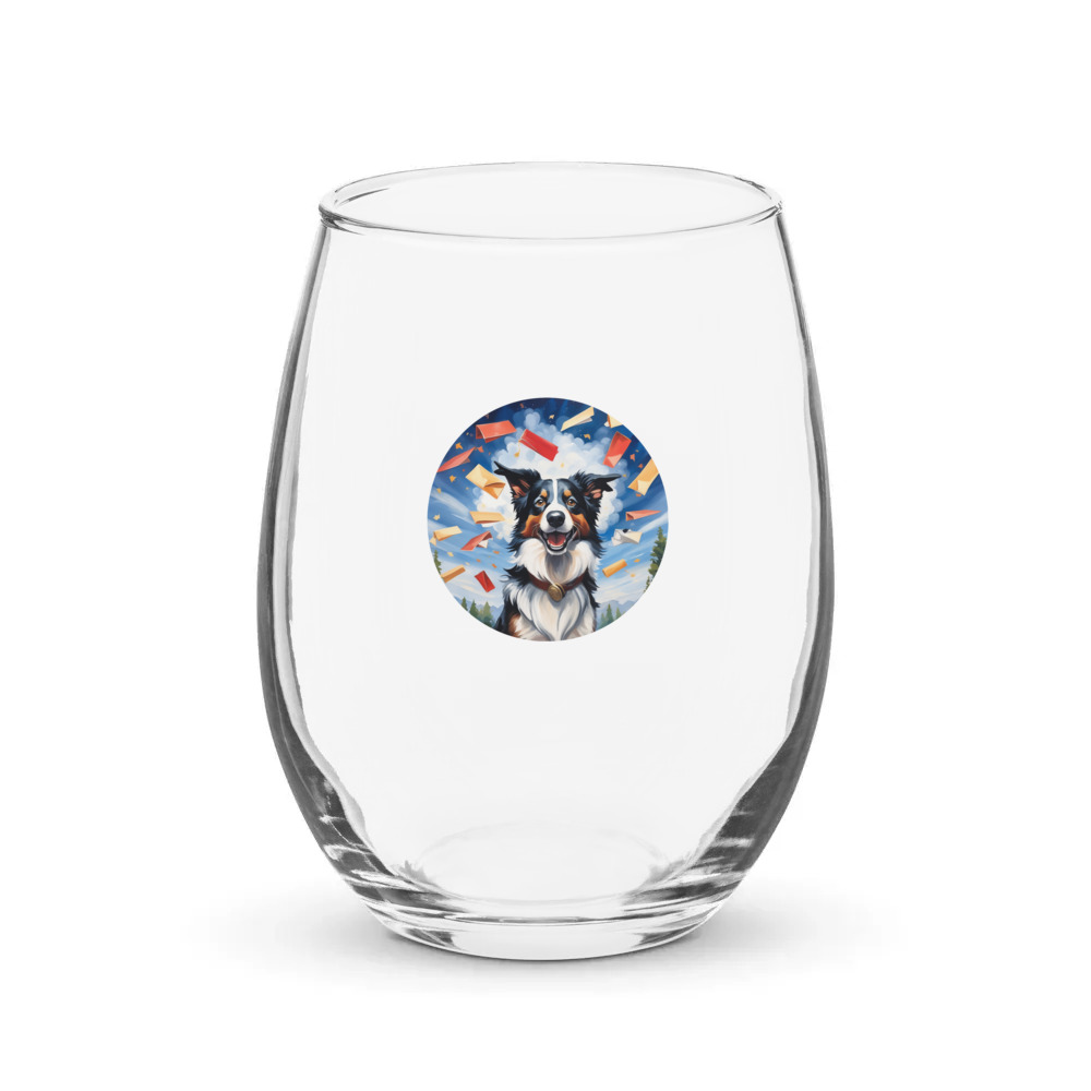 PugMug Custom Border Collie Stemless Wine Glass