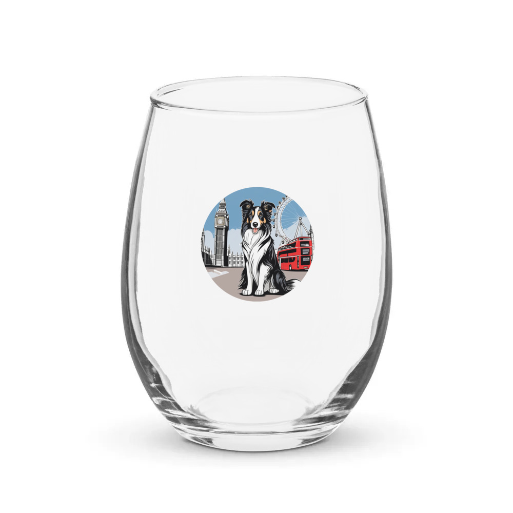 PugMug Custom Collie Stemless Wine Glass