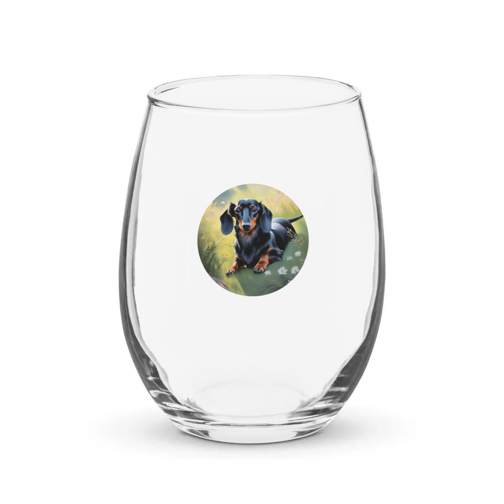 PugMug Custom Black Dachshund Stemless Wine Glass