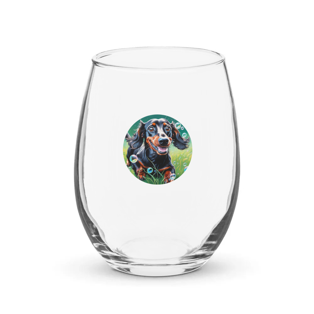 PugMug Custom Black Dachshund Stemless Wine Glass