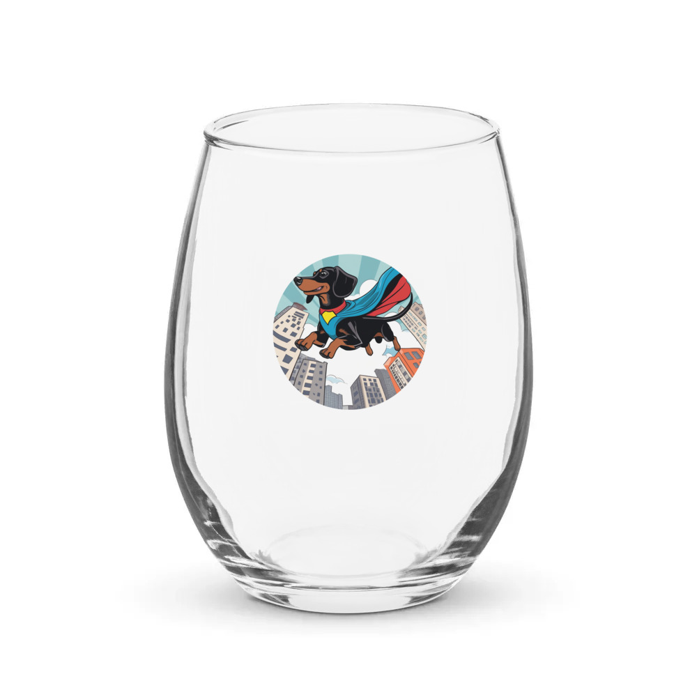 PugMug Custom Black Dachshund Stemless Wine Glass