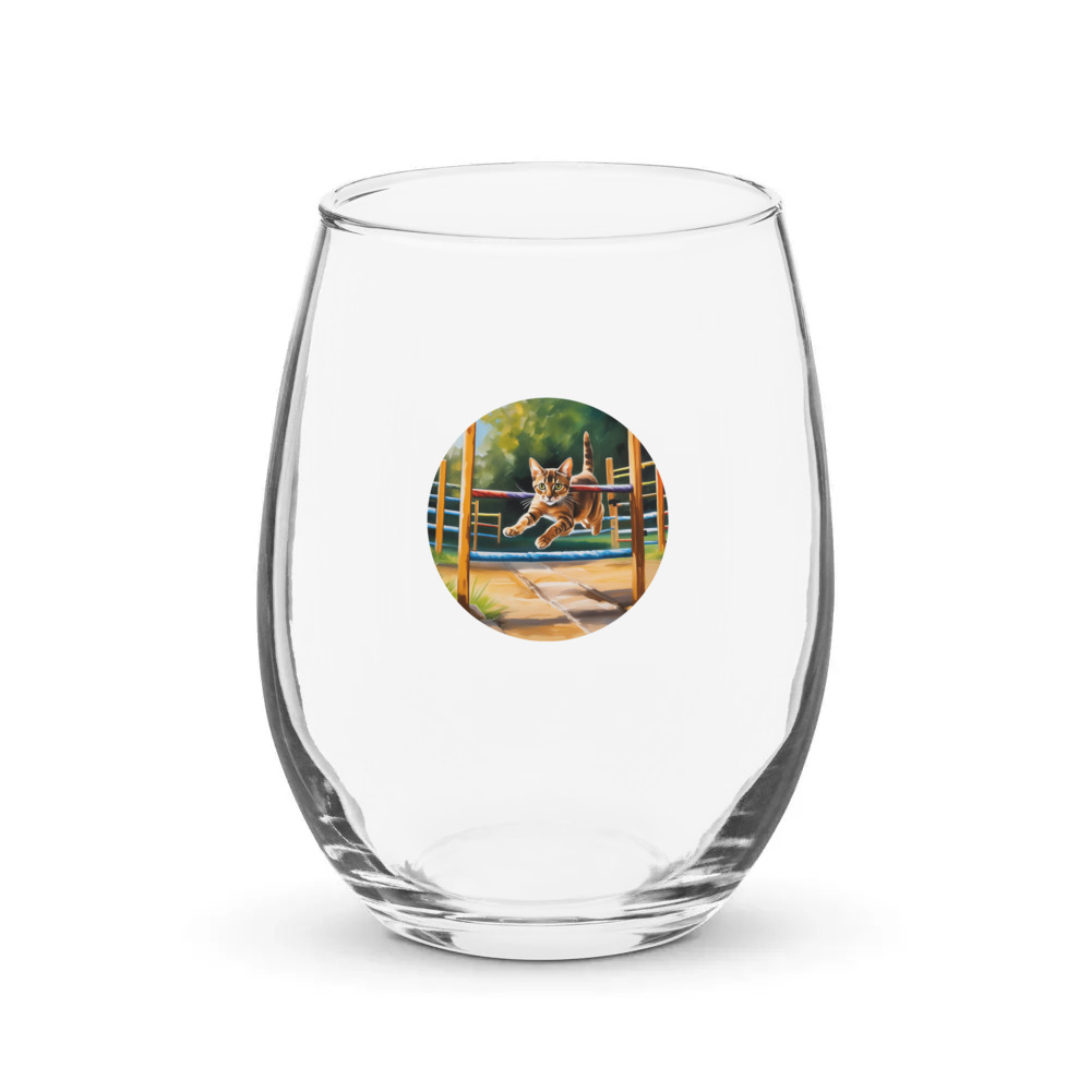 PugMug Custom Tabby Abyssinian Cat Stemless Wine Glass