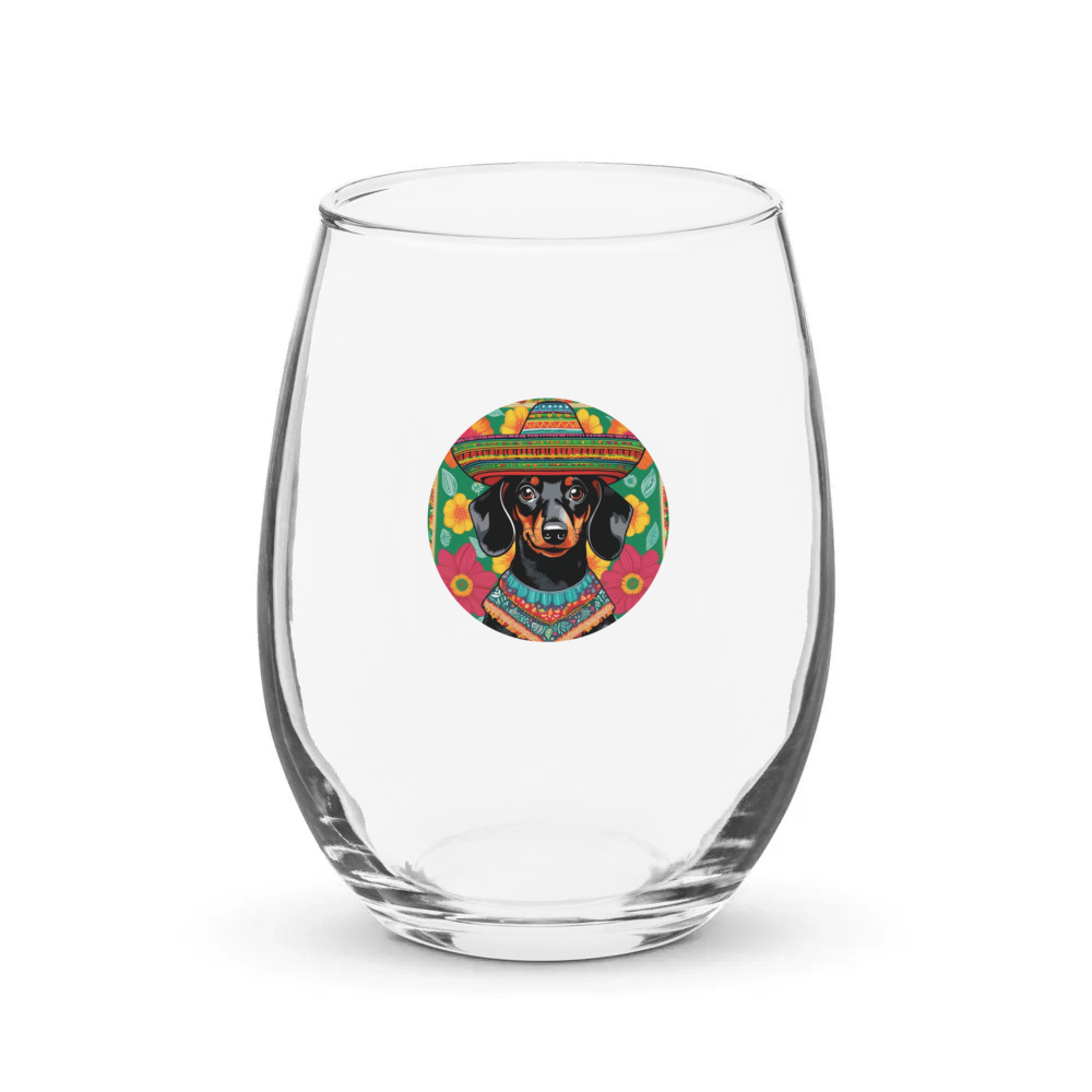 PugMug Custom Black Dachshund Stemless Wine Glass