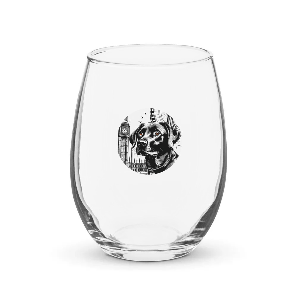 PugMug Custom Black Labrador Retriever Stemless Wine Glass