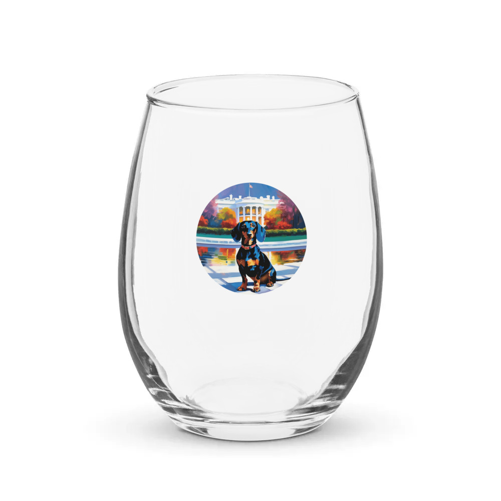 PugMug Custom Black Dachshund Stemless Wine Glass