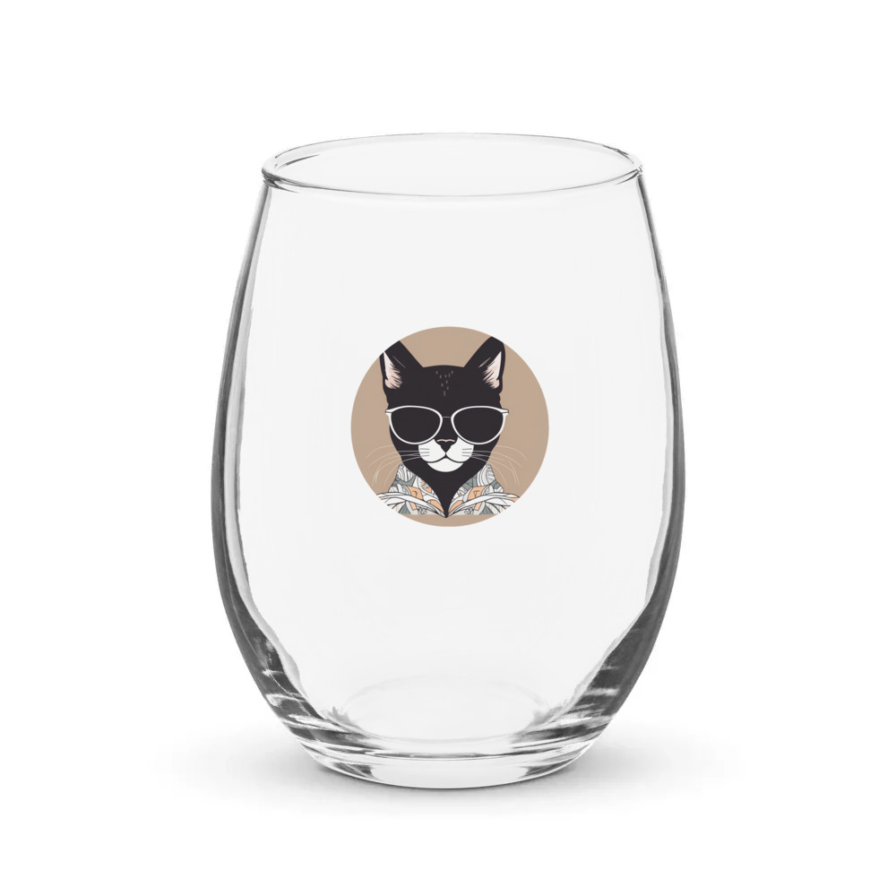PugMug Custom Black Exotic Cat Stemless Wine Glass