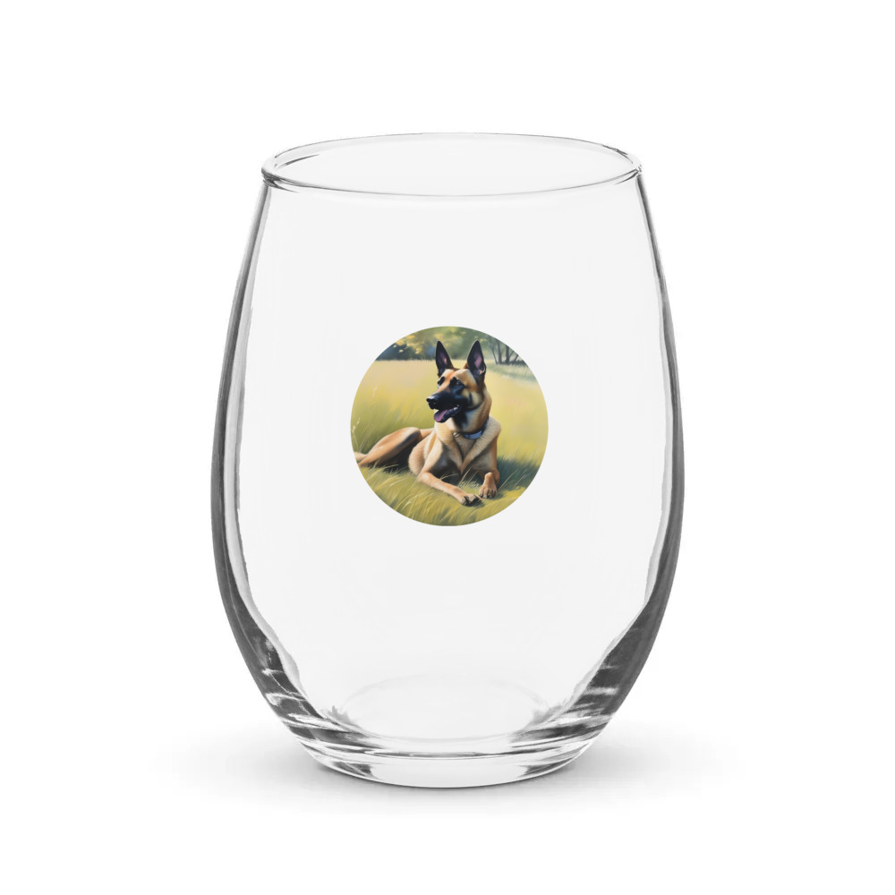 PugMug Custom Belgian Malinois Stemless Wine Glass