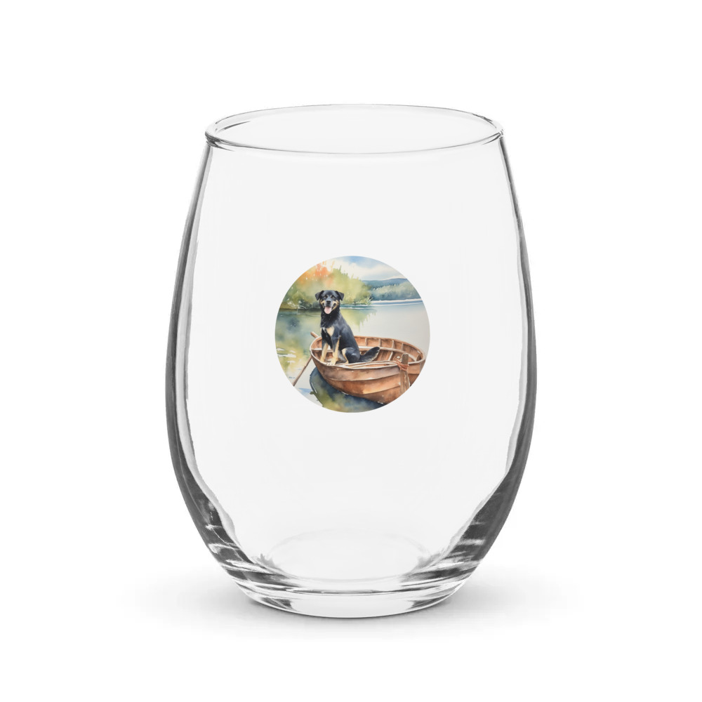 PugMug Custom Blue Stemless Wine Glass