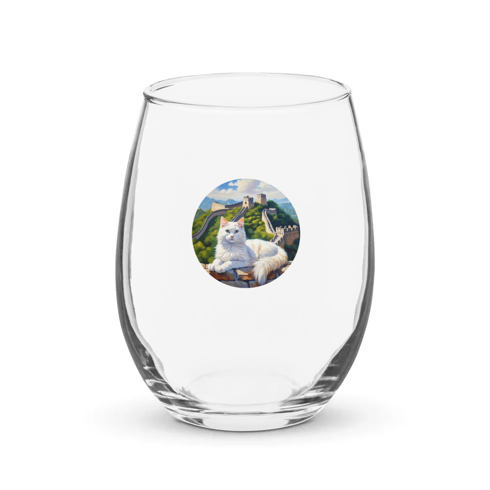 PugMug Custom White Companion Cat Stemless Wine Glass