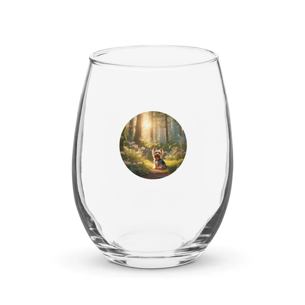 PugMug Custom Yorkshire Terrier Stemless Wine Glass