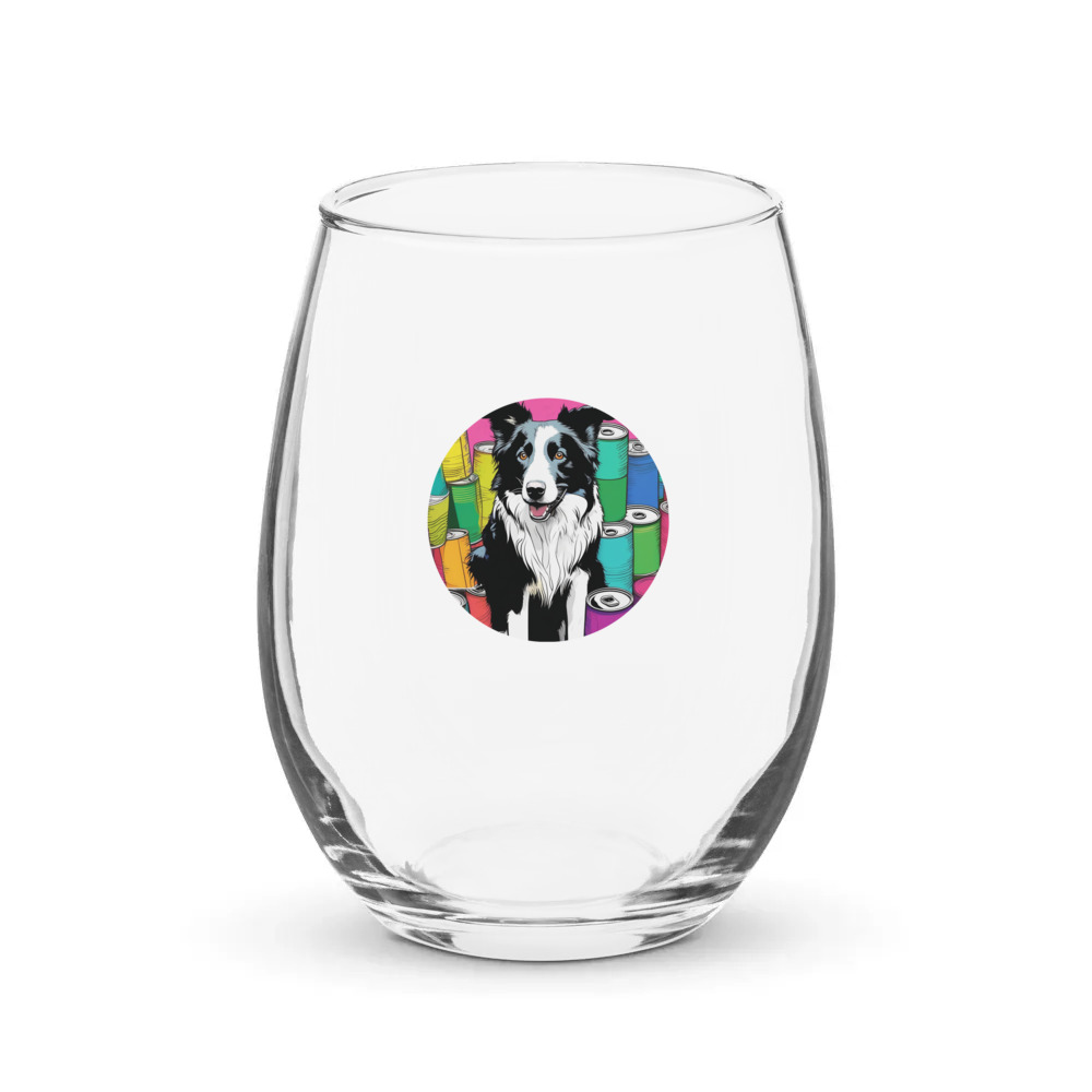 PugMug Custom Border Collie Stemless Wine Glass