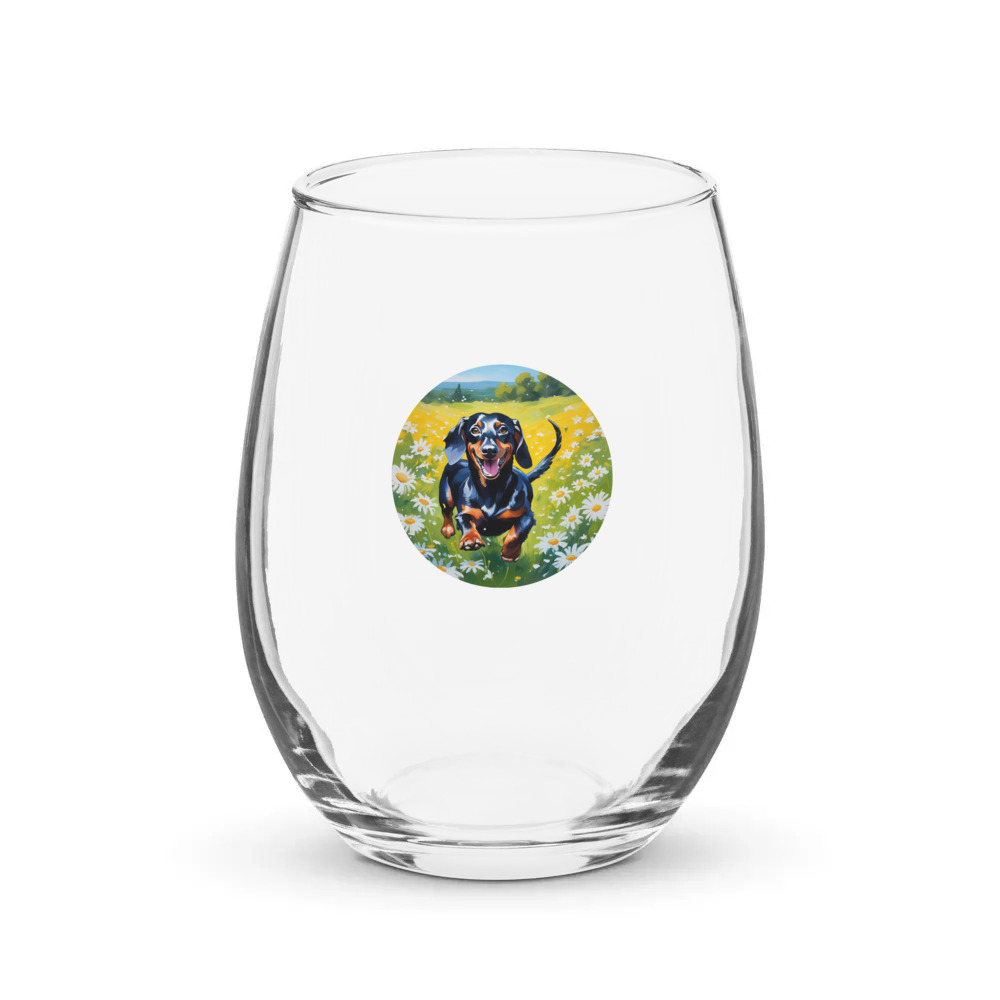 PugMug Custom Black Dachshund Stemless Wine Glass