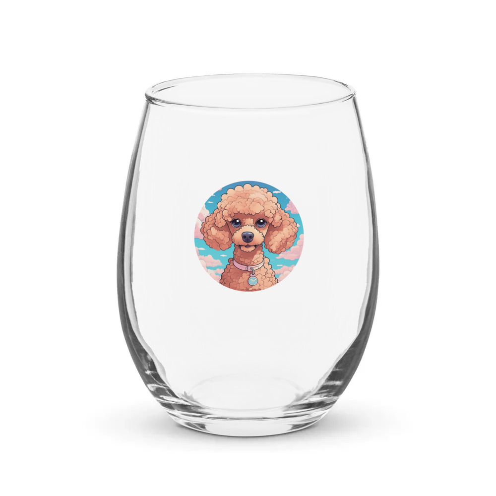 PugMug Custom Tan Poodle Stemless Wine Glass
