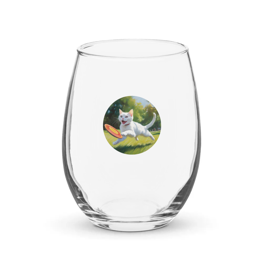 PugMug Custom White Companion Cat Stemless Wine Glass