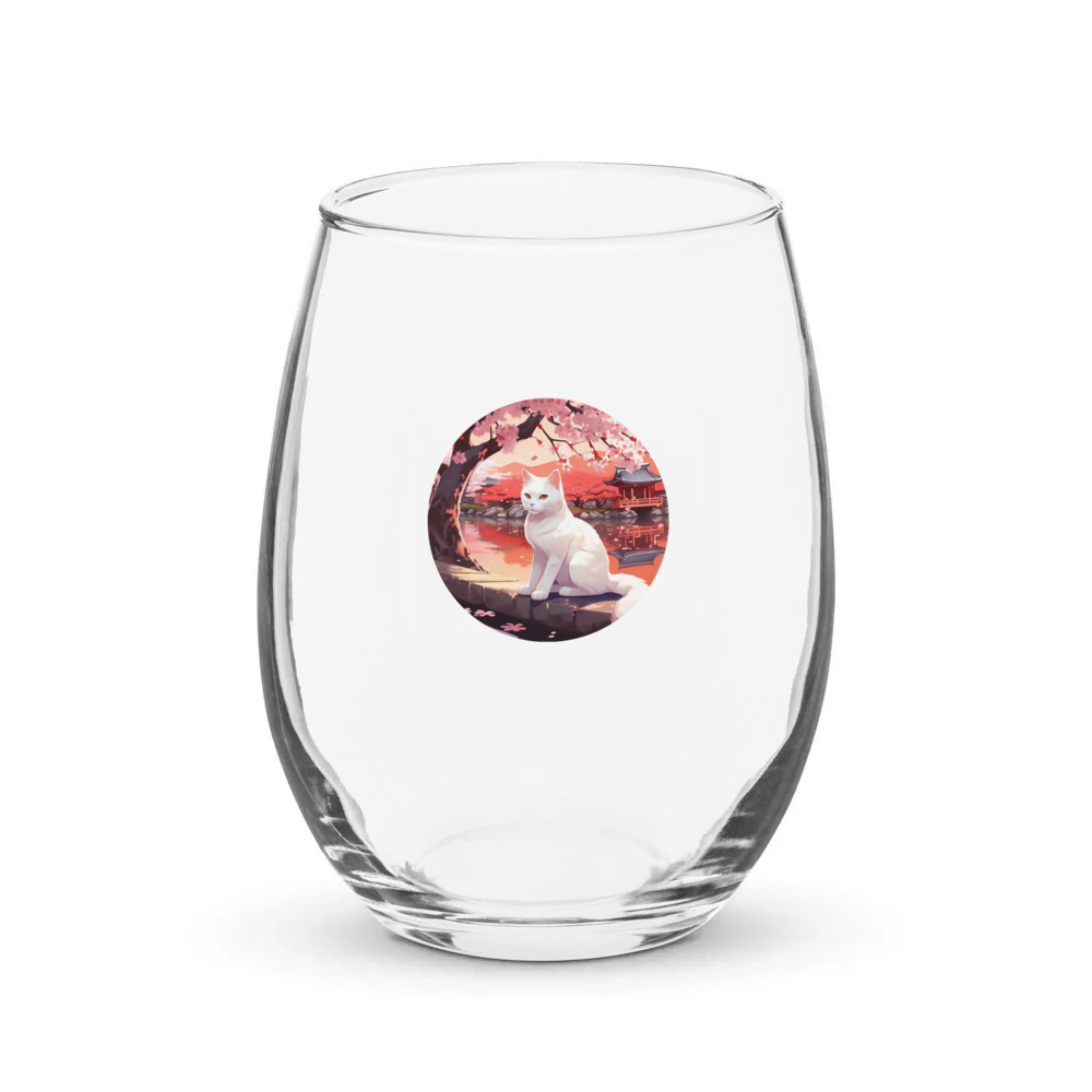 PugMug Custom White Companion Cat Stemless Wine Glass