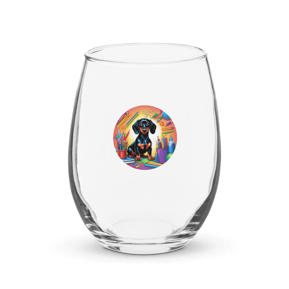 PugMug Custom Black Dachshund Stemless Wine Glass