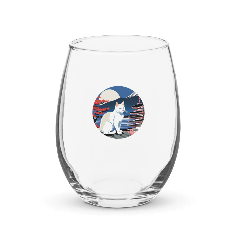 PugMug Custom White Companion Cat Stemless Wine Glass