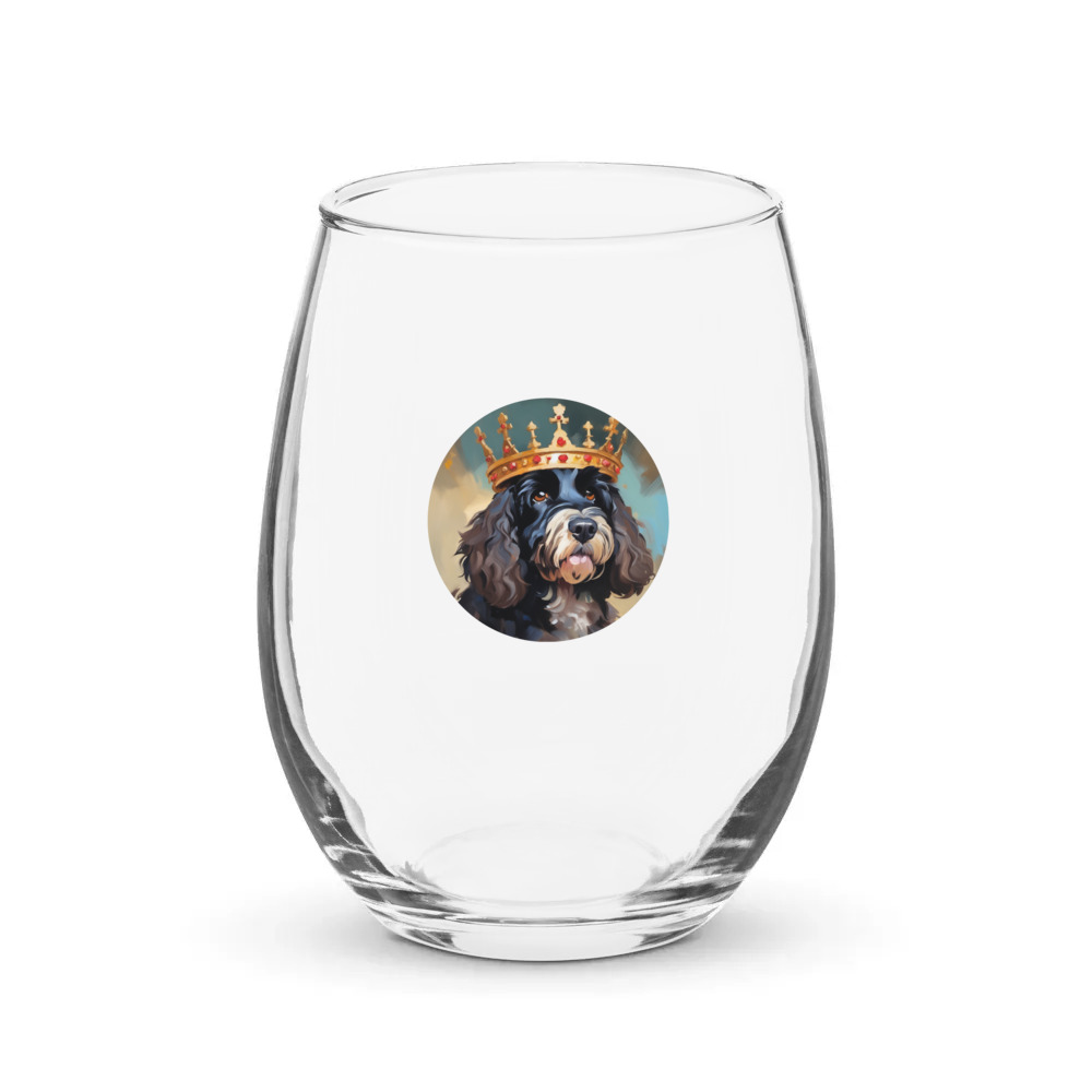 PugMug Custom Portuguese Water Dog Stemless Wine Glass