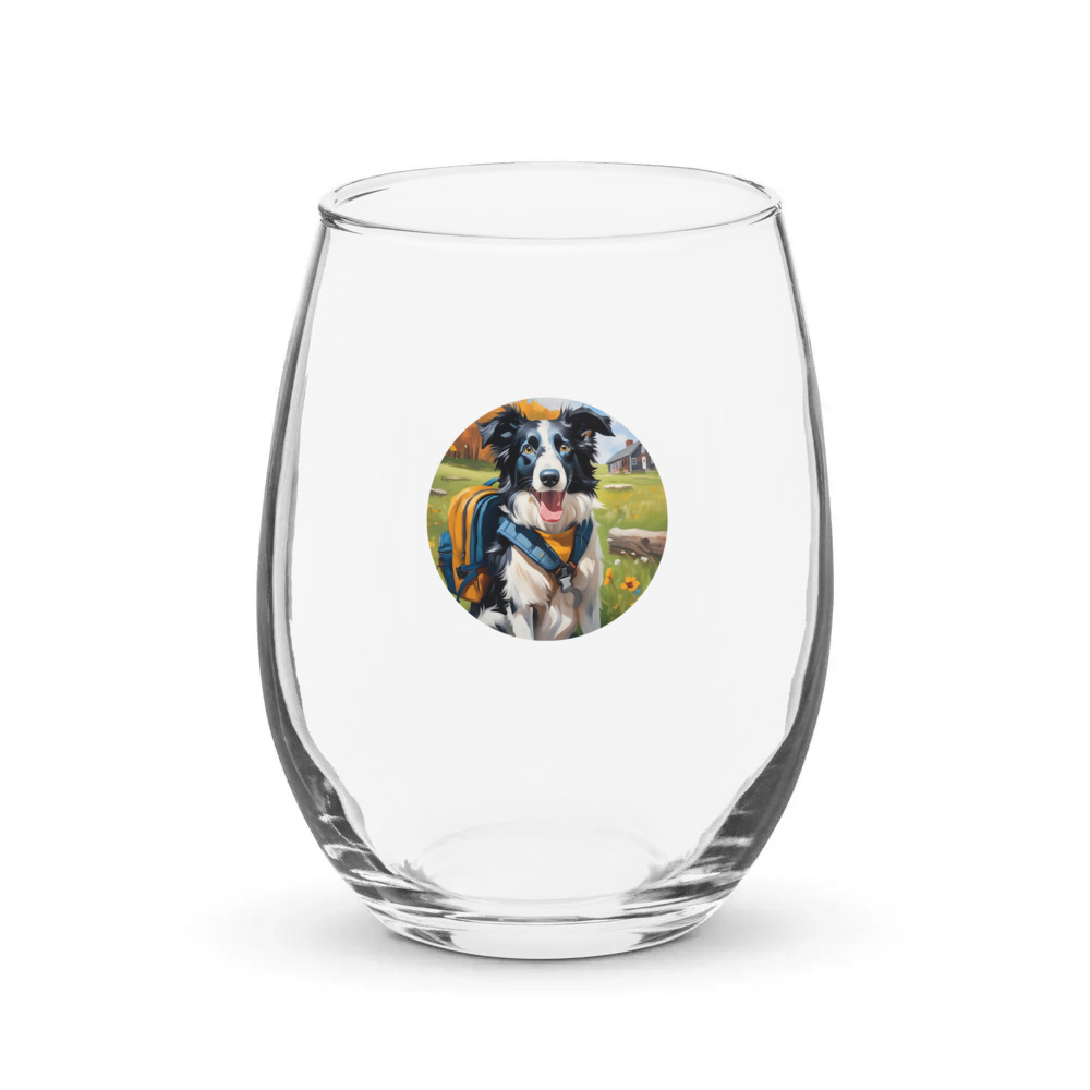 PugMug Custom Border Collie Stemless Wine Glass