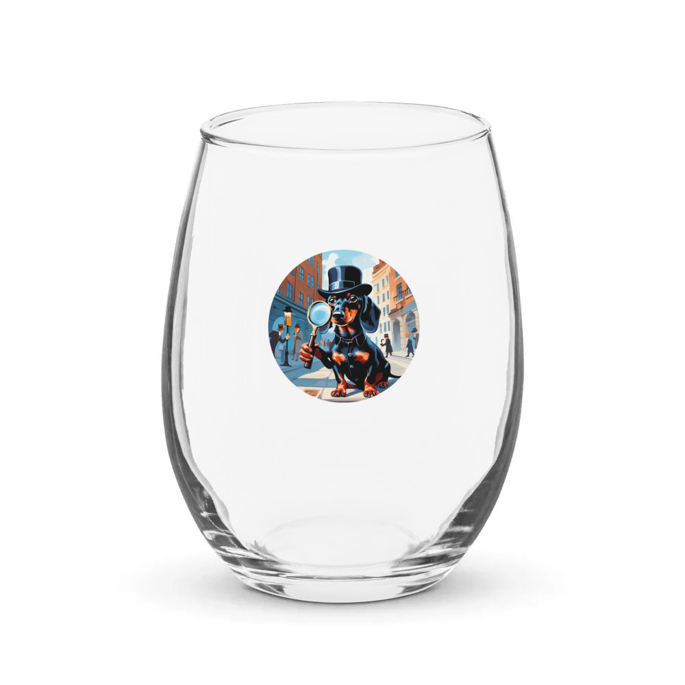 PugMug Custom Black Dachshund Stemless Wine Glass