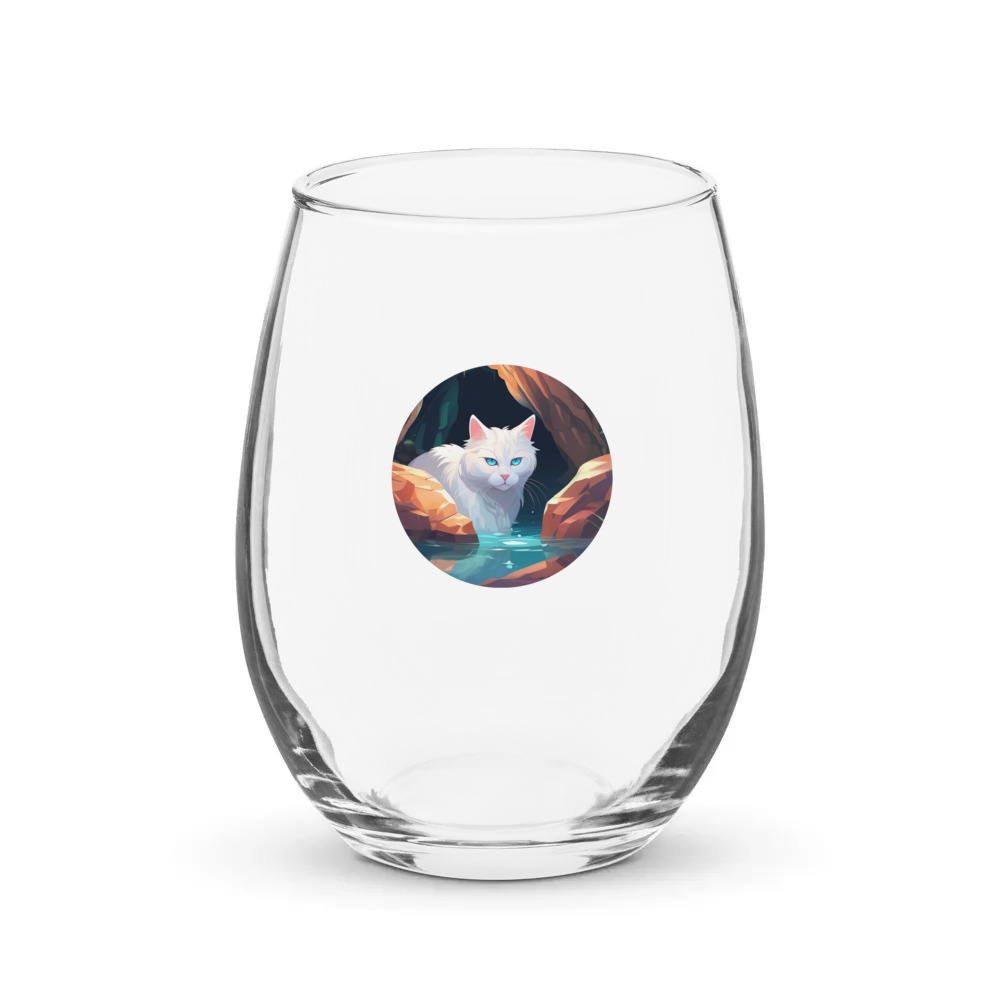 PugMug Custom White Companion Cat Stemless Wine Glass
