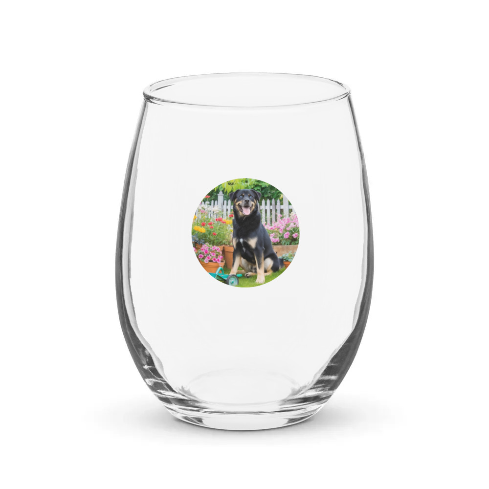 PugMug Custom Blue Stemless Wine Glass