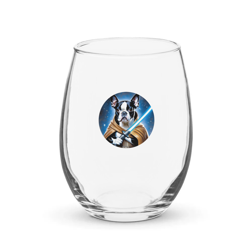 PugMug Custom Boston Terrier Stemless Wine Glass
