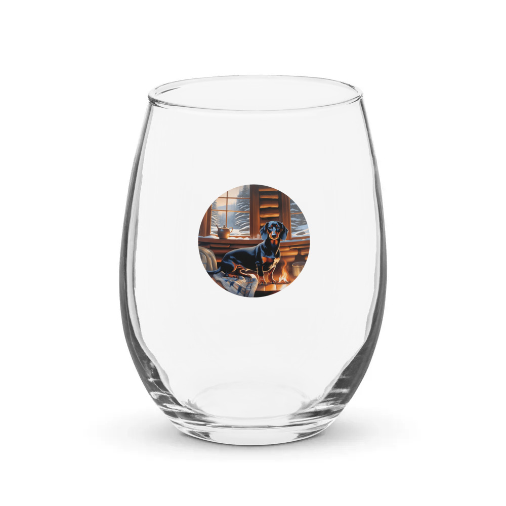 PugMug Custom Black Dachshund Stemless Wine Glass