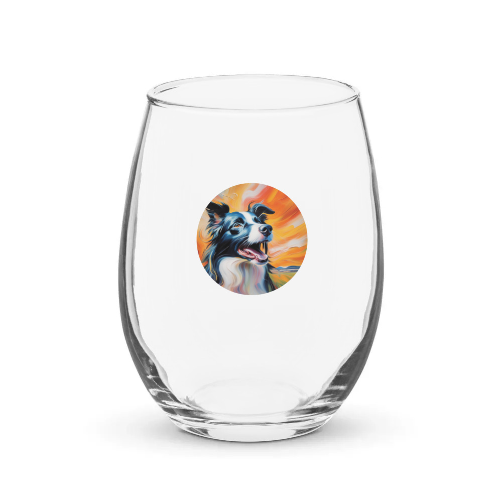 PugMug Custom Border Collie Stemless Wine Glass