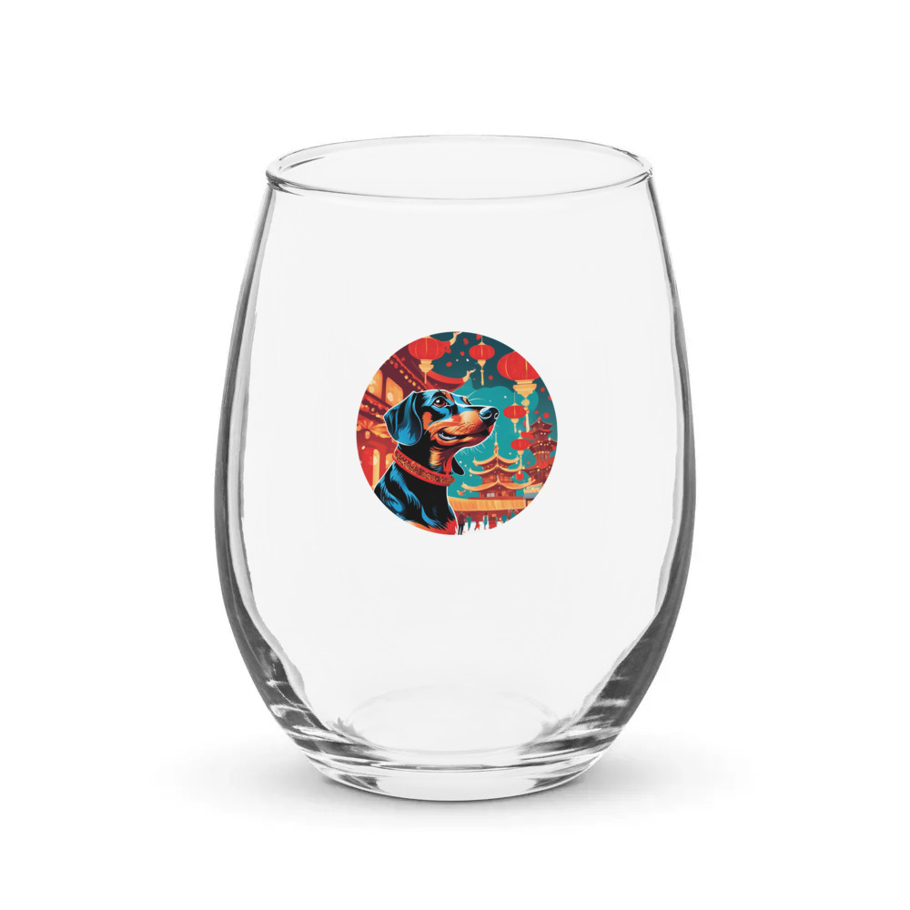 PugMug Custom Black Dachshund Stemless Wine Glass