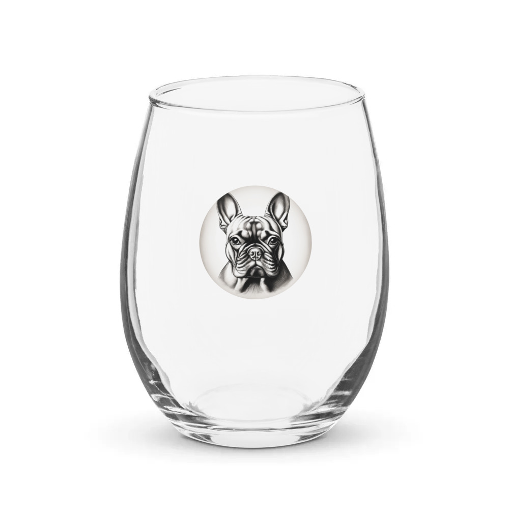 PugMug Custom Tan French Bulldog Stemless Wine Glass