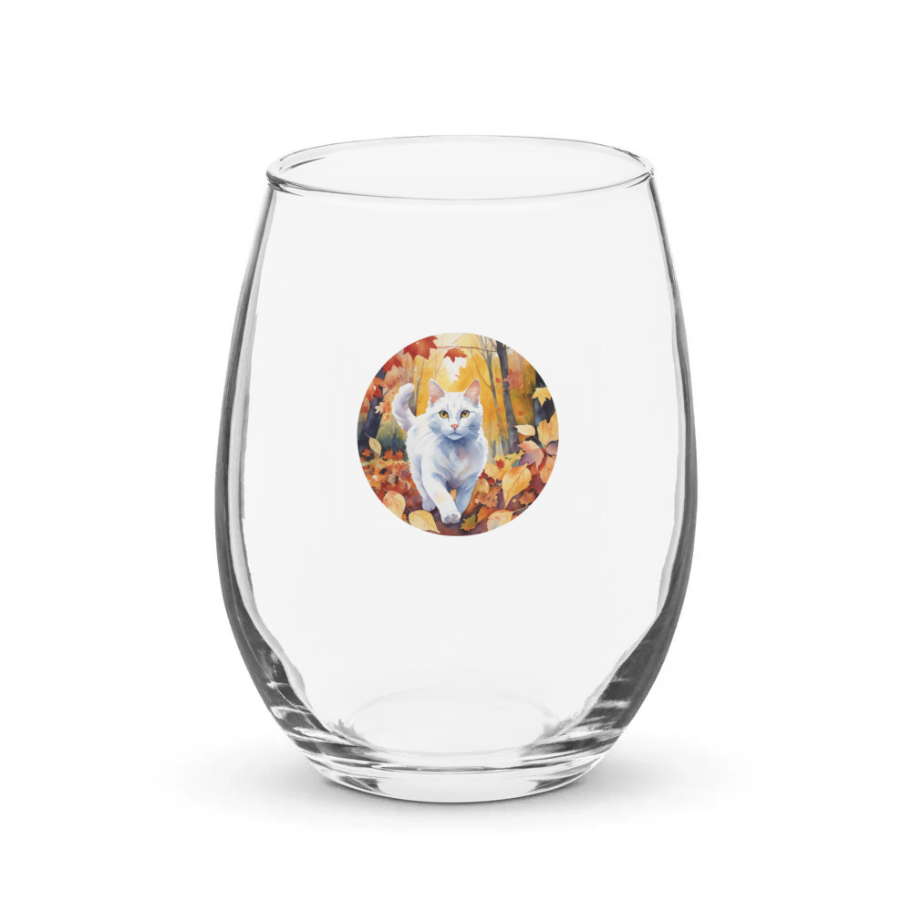 PugMug Custom White Companion Cat Stemless Wine Glass