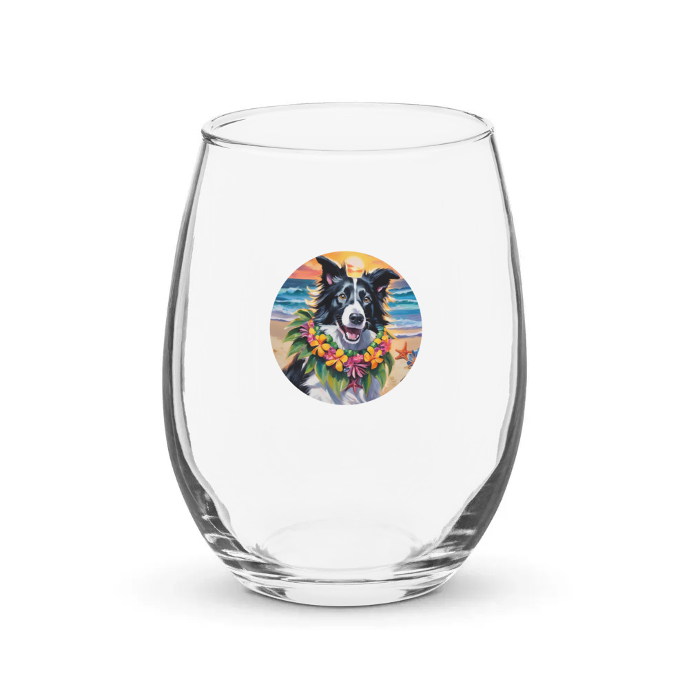 PugMug Custom Border Collie Stemless Wine Glass