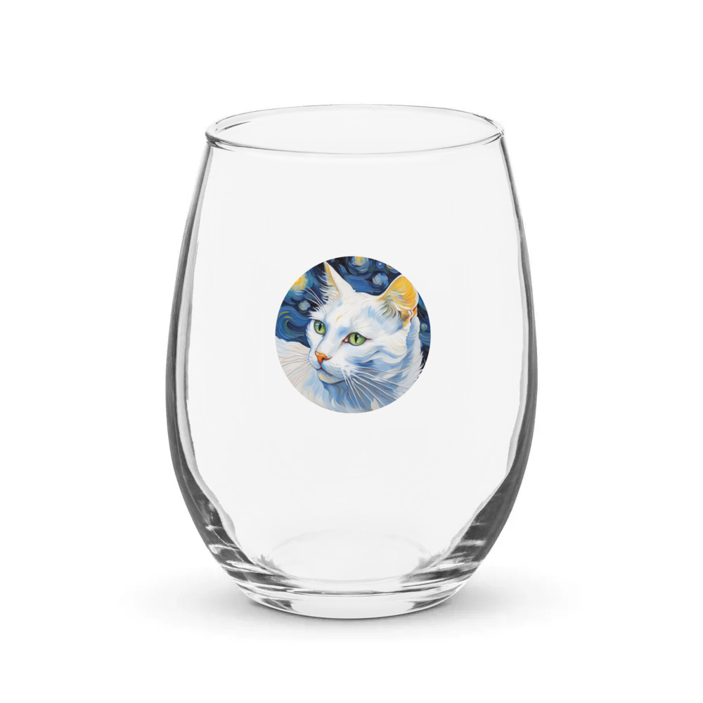 PugMug Custom White Companion Cat Stemless Wine Glass