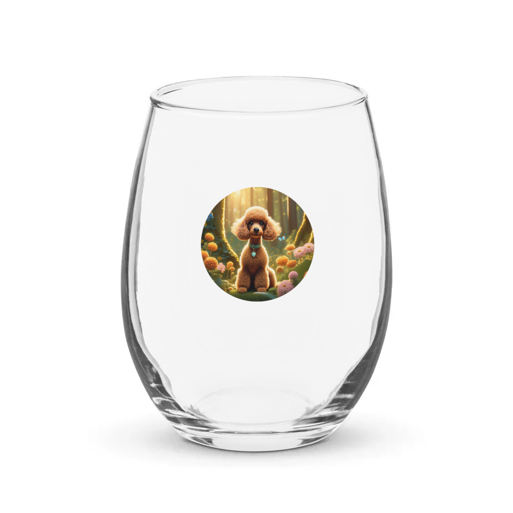 PugMug Custom Tan Poodle Stemless Wine Glass