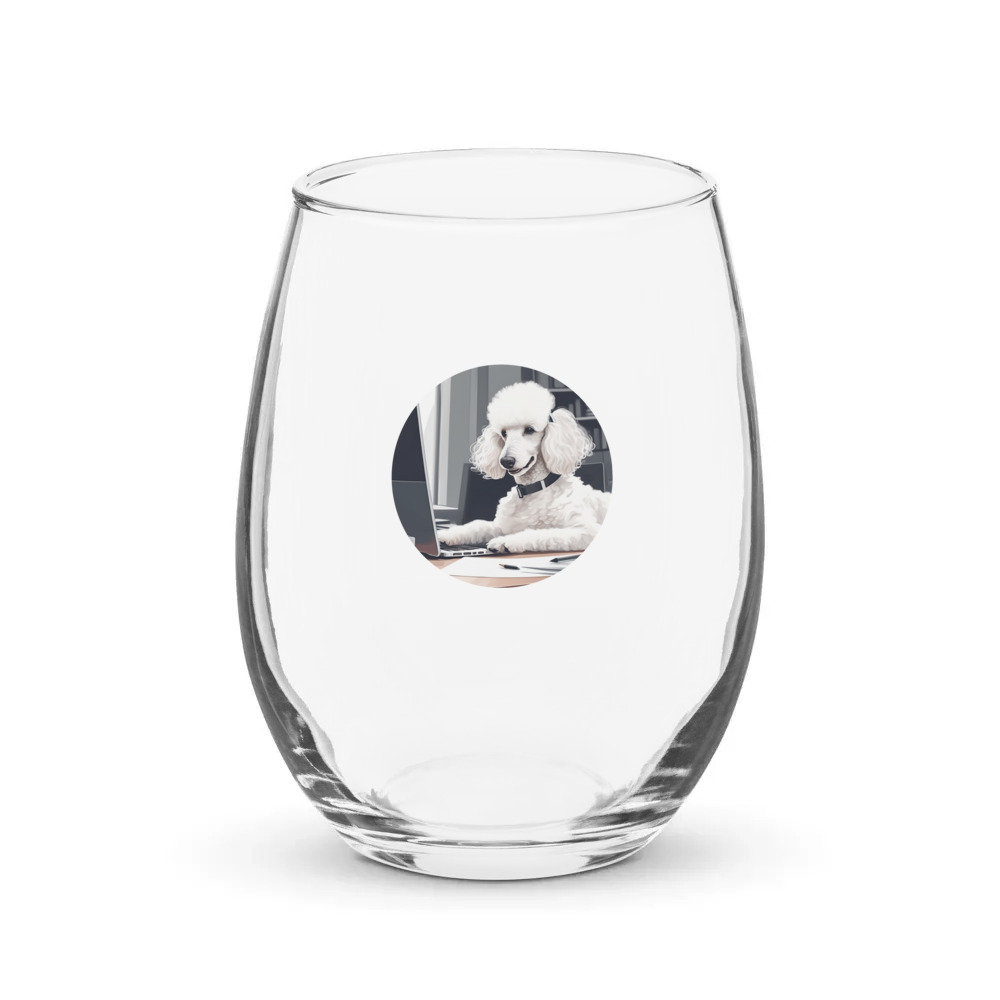 PugMug Custom White Poodle Stemless Wine Glass