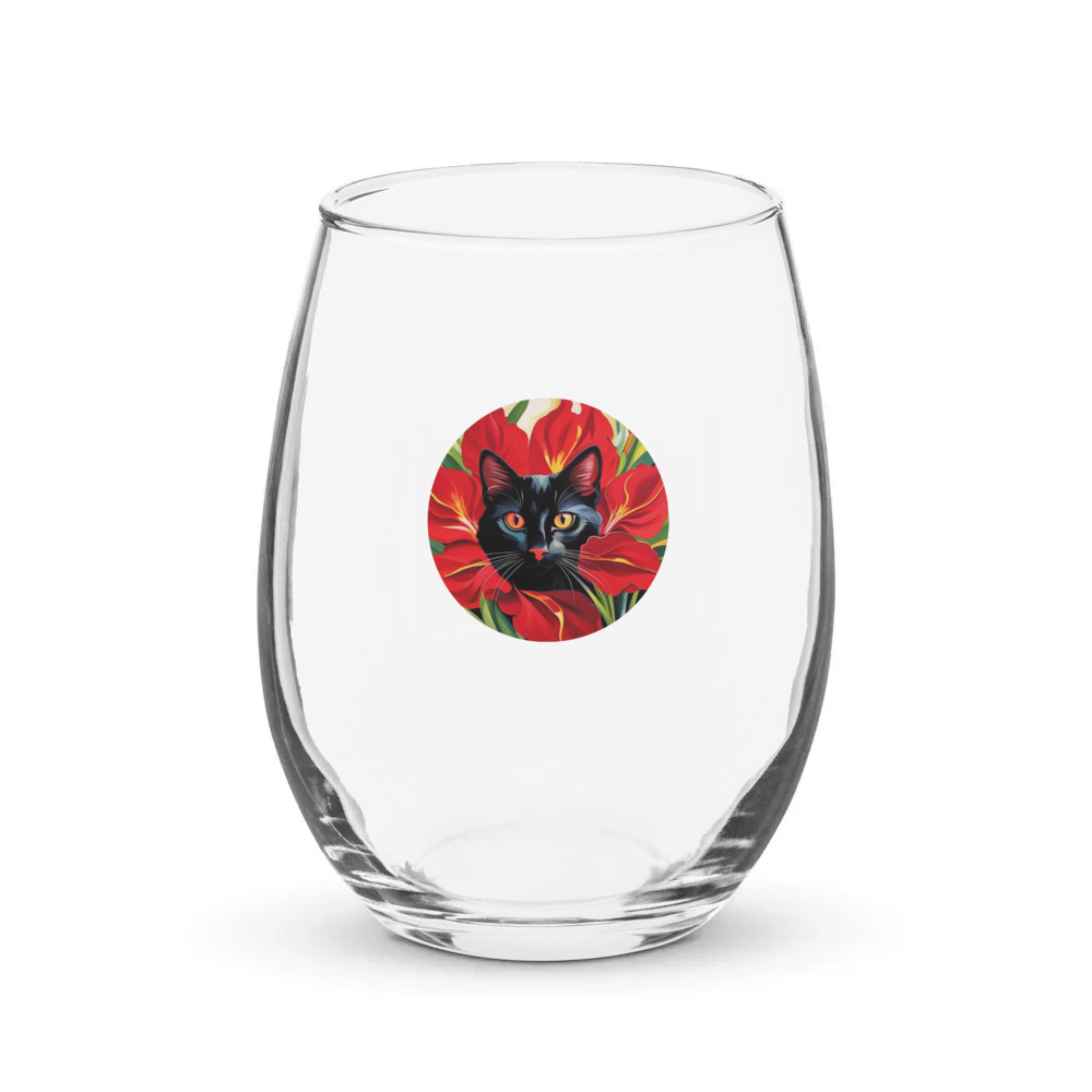 PugMug Custom Black Exotic Cat Stemless Wine Glass