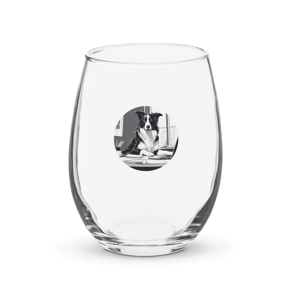 PugMug Custom Border Collie Stemless Wine Glass