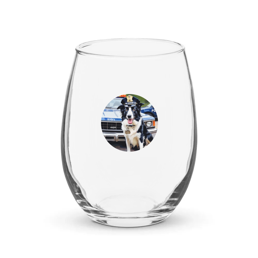 PugMug Custom Border Collie Stemless Wine Glass