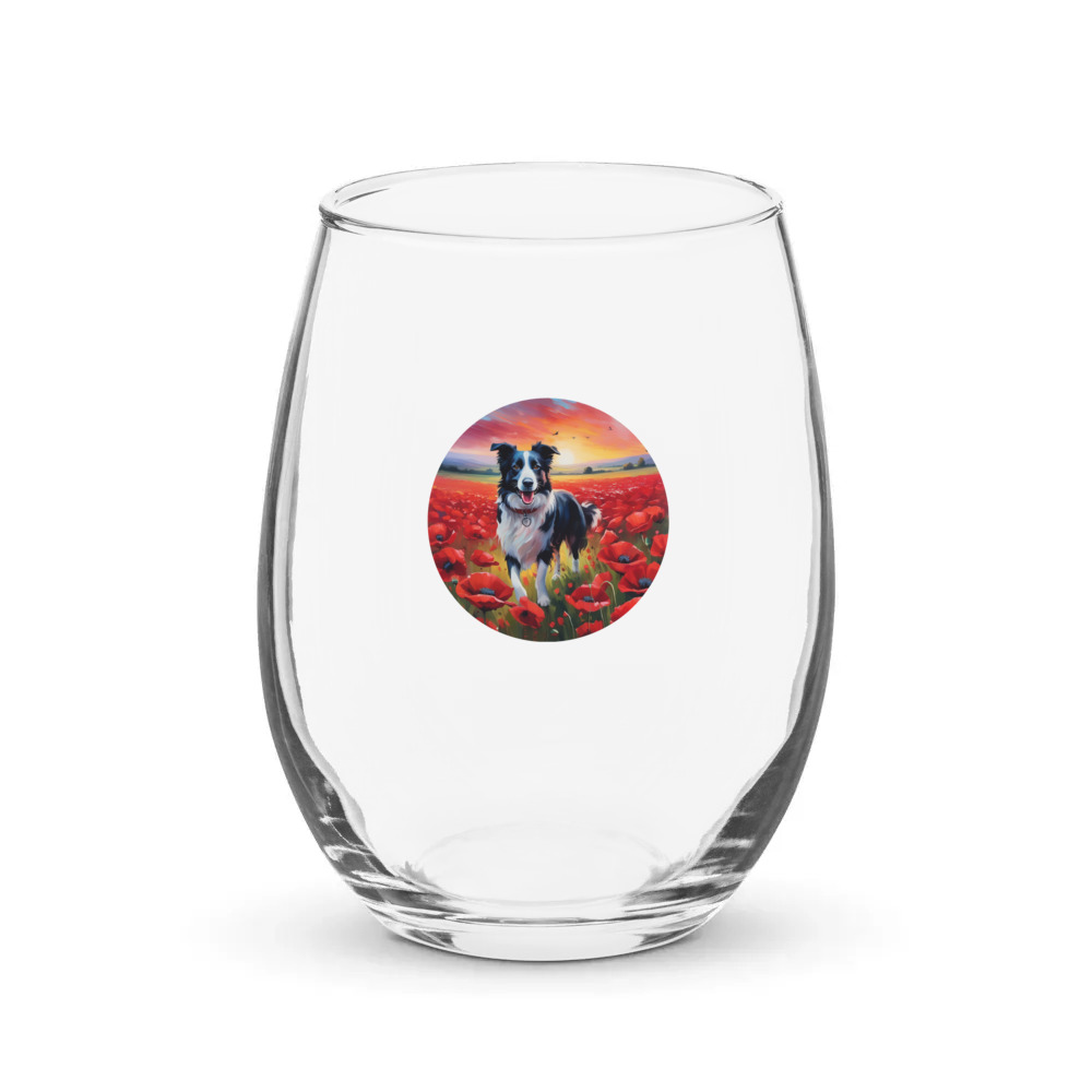 PugMug Custom Border Collie Stemless Wine Glass