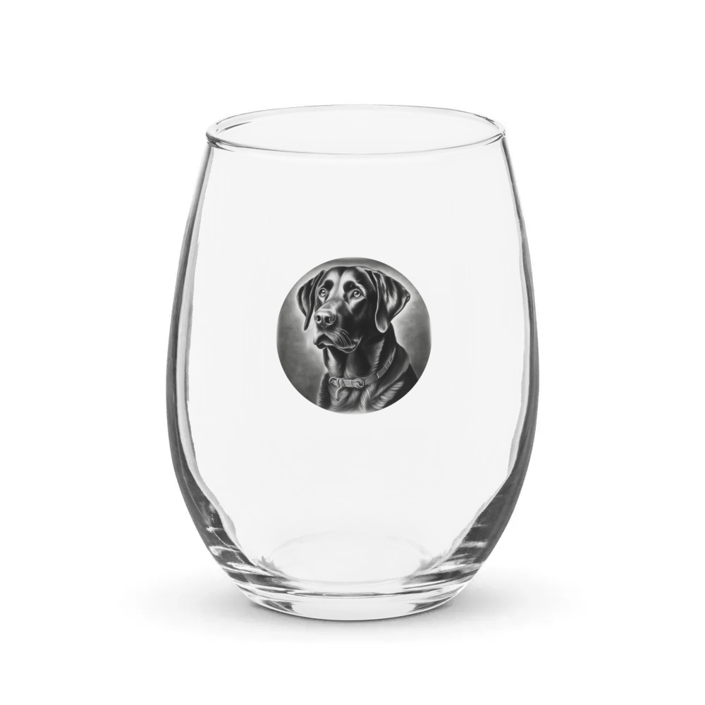 PugMug Custom Black Labrador Retriever Stemless Wine Glass